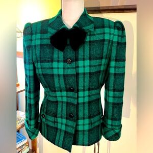 RARE VINTAGE ALBERT NIPON JACKET BLACK WATCH PLAID CROPPED BLACK VELVET BOW 8